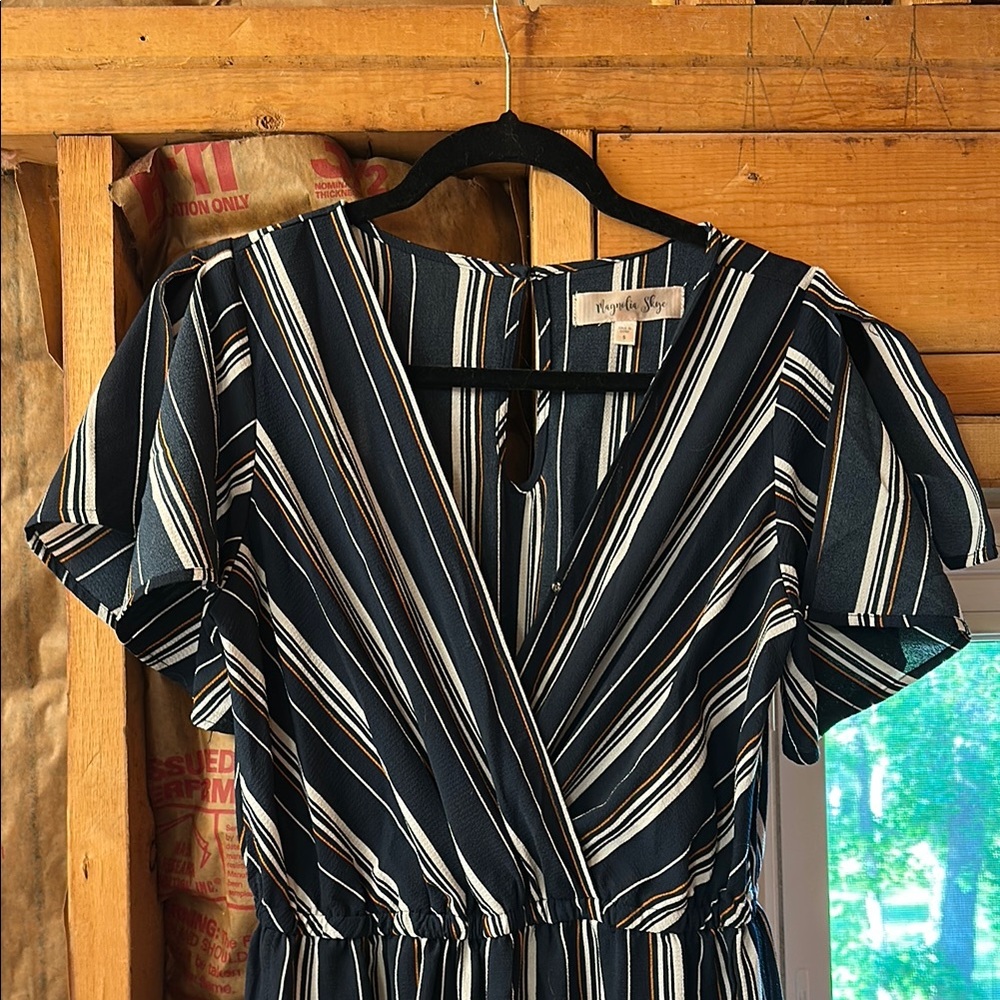 Black and White Jumpsuit with Flutter Sleeves and V-Neck